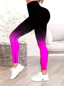 Ombre Print Tummy Control Sports Leggings - Hot Pink - View 4