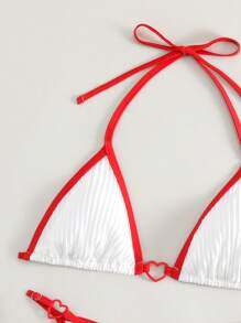 Swim Mod 撞色滾邊掛脖三角杯比基尼泳裝 - 紅白色 - 查看 6