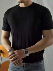 Men Solid Crew Neck Knit Top - Black - View 3