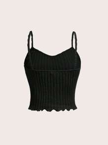 SHEIN Girlism 青少年女孩纯色罗纹吊带背心，适合夏季 - 黑色 - 查看 2