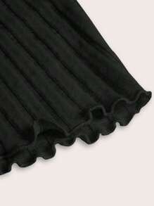 SHEIN Girlism 青少年女孩纯色罗纹吊带背心，适合夏季 - 黑色 - 查看 3