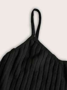 SHEIN Girlism 青少年女孩纯色罗纹吊带背心，适合夏季 - 黑色 - 查看 5