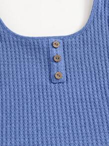 SHEIN Teen Girl Button Front Tank Top & Paperbag Waist Shorts Set,Summer Clothes - Blue - View 3