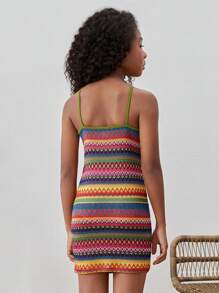 SHEIN Tween Girl Geo Pattern Cami Dress - Multicolor - View 2