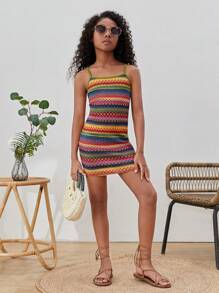 SHEIN Tween Girl Geo Pattern Cami Dress - Multicolor - View 5