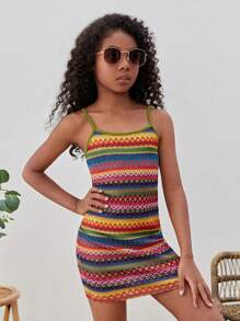 SHEIN Tween Girl Geo Pattern Cami Dress - Multicolor - View 6