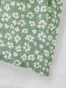 SHEIN Tween Girl One Shoulder Top & Daisy Floral Print Shorts - Multicolor - View 3