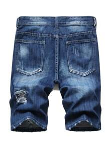 Nam Quần short Denim Bông Rách Đã vá - Rửa trung bình - Xem 2