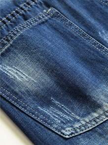 Nam Quần short Denim Bông Rách Đã vá - Rửa trung bình - Xem 3