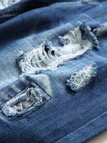 Nam Quần short Denim Bông Rách Đã vá - Rửa trung bình - Xem 4