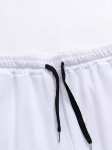 Aesthetic Post--Men Letter Graphic Striped Trim Drawstring Waist Shorts - White - View 3