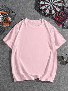 Hombres talla grande Camiseta unicolor de cuello redondo - Rosa - Ver 1