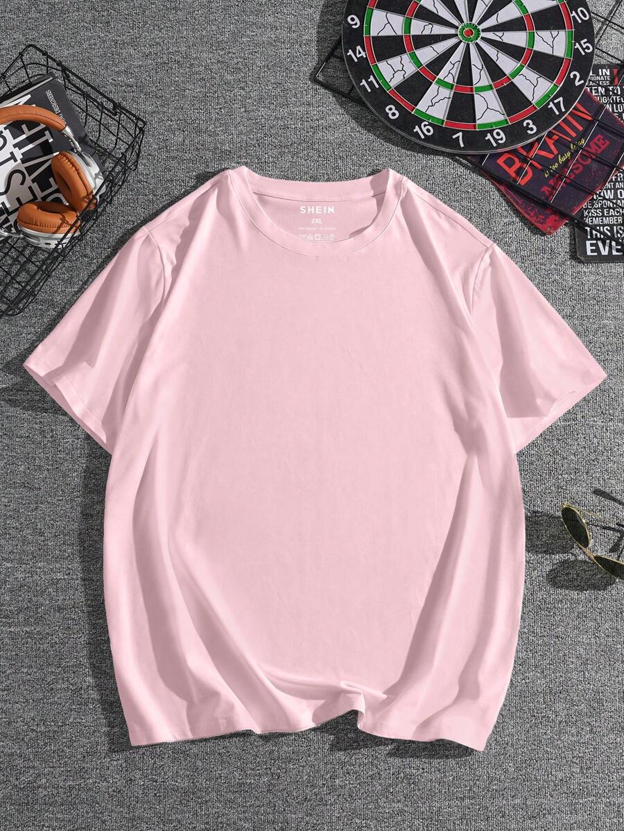 Hombres talla grande Camiseta unicolor de cuello redondo - Rosa - Ver 1