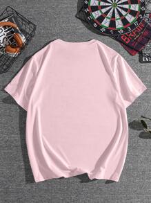 Hombres talla grande Camiseta unicolor de cuello redondo - Rosa - Ver 2