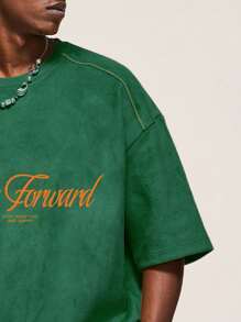 男士標語圖案頂針T恤 - 綠色 - 查看 3