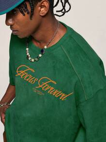 男士標語圖案頂針T恤 - 綠色 - 查看 4