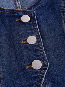 SHEIN EZwear Button Front Crop Denim Vest Without Blouse, Fall Women Clothes - Dark Wash - View 4