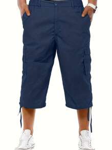 Hombres Pantalones cargo con bolsillo lateral con solapa bajo con cordón - Azul - Ver 1