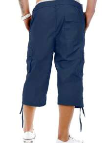 Hombres Pantalones cargo con bolsillo lateral con solapa bajo con cordón - Azul - Ver 2
