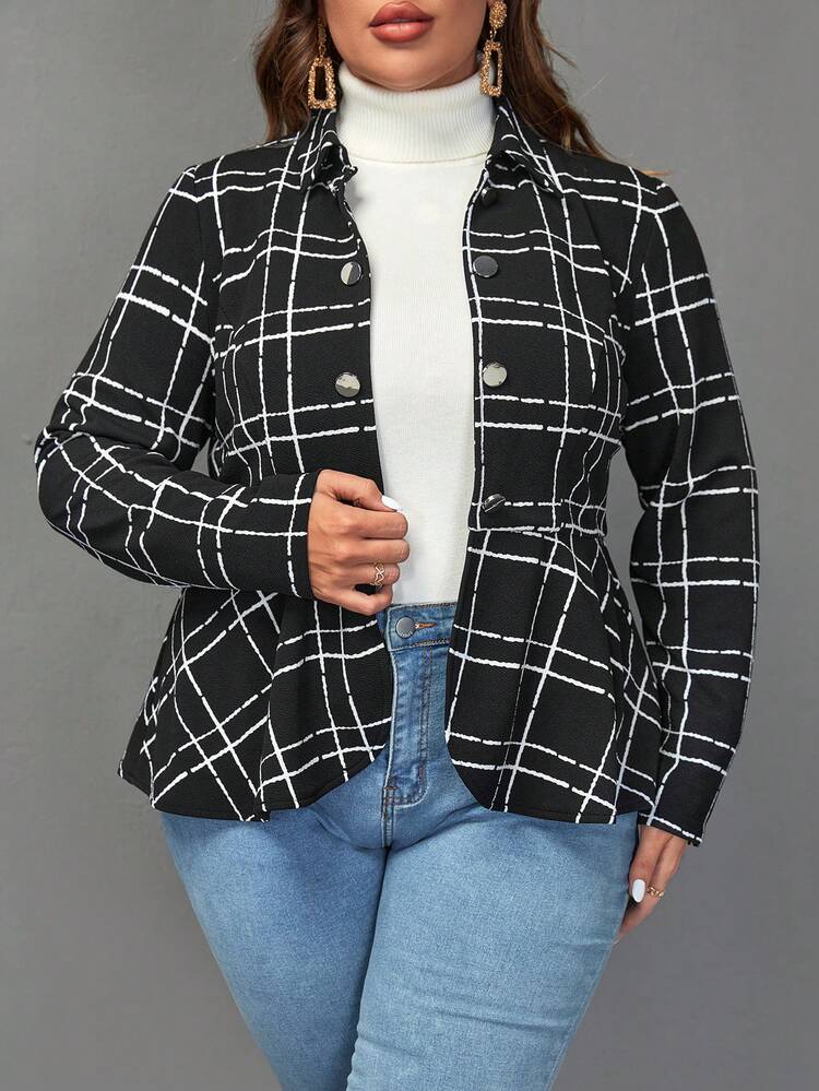 Plus Plaid Print Peplum Jacket