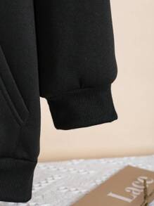 INAWLY Áo nỉ cỡ lớn in hình trái tim, khóa kéo, vai rớt, dây rút, lót giữ nhiệt - màu đen - Xem 6