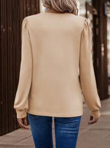 SHEIN LUNE Solid Puff Sleeve Tee - Apricot - View 2