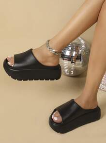 Thick Sole Comfortable EVA Slippers, Black Indoor/Outdoor Non-Slip Elevated EVA Slippers For Women, Suitable For Wide Feet, Size Runs Large,Beach Outfits - Black - View 4