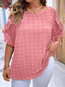 Celure 大碼圓點荷葉邊花瓣袖襯衫 - 粉色 - 查看 5