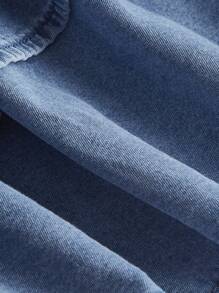 SHEIN MOD Plus Shirred Waist Layered Ruffle Hem Denim Skirt - Medium Wash - View 3