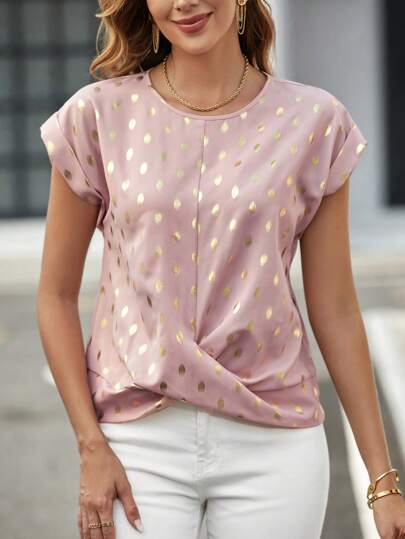 SHEIN Clasi 燙金前扭結襯衫