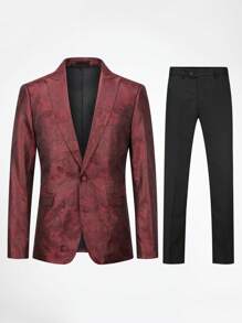 CLOUDSTYLE Men Jacquard Single Button Blazer & Straight Leg Trousers - Multicolor - View 1
