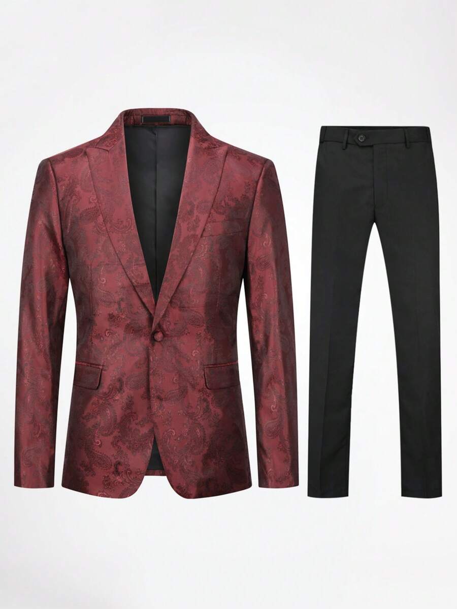 CLOUDSTYLE Men Jacquard Single Button Blazer & Straight Leg Trousers - Multicolor - View 1