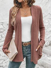 SHEIN LUNE 1pc Solid Open Front Coat In Fall/Winter - Dusty Pink - View 3