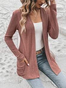 SHEIN LUNE 1pc Solid Open Front Coat In Fall/Winter - Dusty Pink - View 1