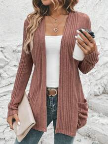 SHEIN LUNE 1pc Solid Open Front Coat In Fall/Winter - Dusty Pink - View 7