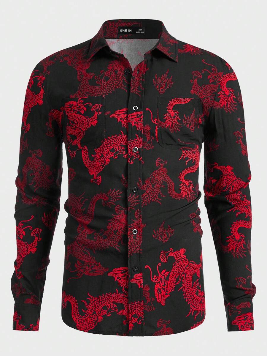 Manfinity VCAY 男士中國龍印花襯衫 - 彩色 - 查看 1