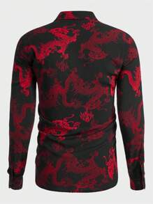 Manfinity VCAY 男士中國龍印花襯衫 - 彩色 - 查看 2