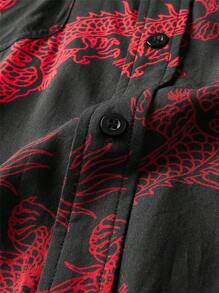 Manfinity VCAY 男士中國龍印花襯衫 - 彩色 - 查看 5