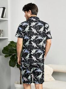 Men Dinosaur Print PJ Set - Black - View 2