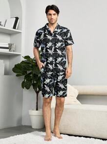 Men Dinosaur Print PJ Set - Black - View 4