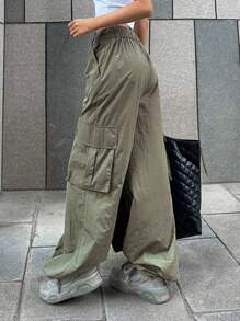 DAZY Flap Pocket Side Cargo Trousers - Army Green - View 2