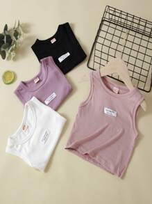 Baby Girl Letter Patched Tank Top - Dusty Pink - View 3