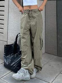 DAZY Flap Pocket Side Cargo Trousers - Army Green - View 5