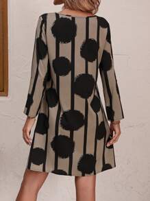 EMERY ROSE Polka Dot & Striped Print Zipper Front Dress - Multicolor - View 2