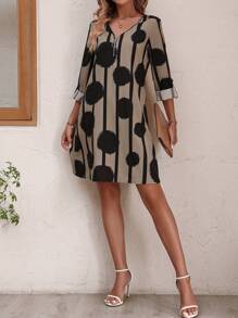 EMERY ROSE Polka Dot & Striped Print Zipper Front Dress - Multicolor - View 4