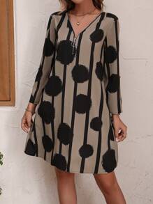 EMERY ROSE Polka Dot & Striped Print Zipper Front Dress - Multicolor - View 6