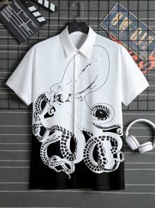 鈕扣動物男士襯衫 - 白色 - 查看 1