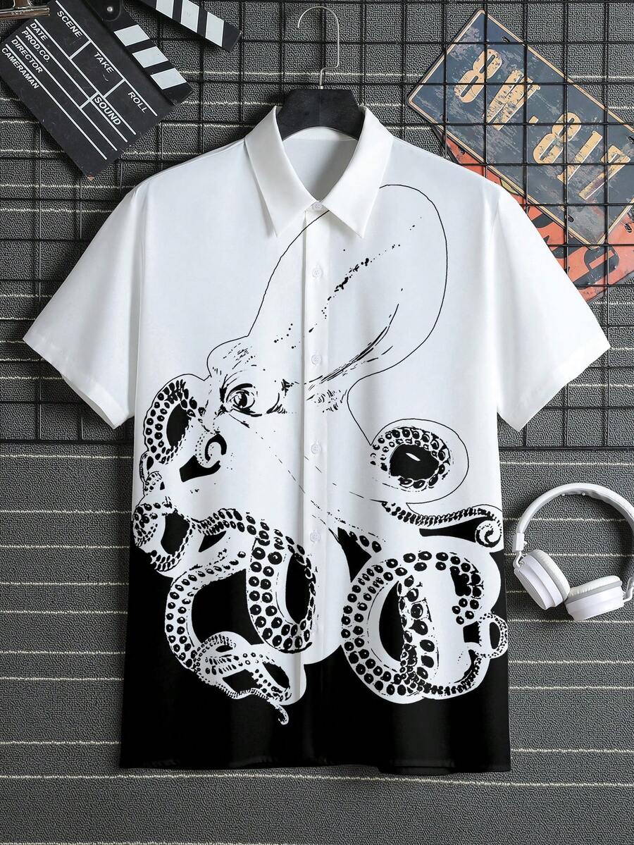 鈕扣動物男士襯衫 - 白色 - 查看 1