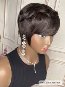 小波浪小精靈髮型假髮劉海假髮黑色顏色短短人類頭髮