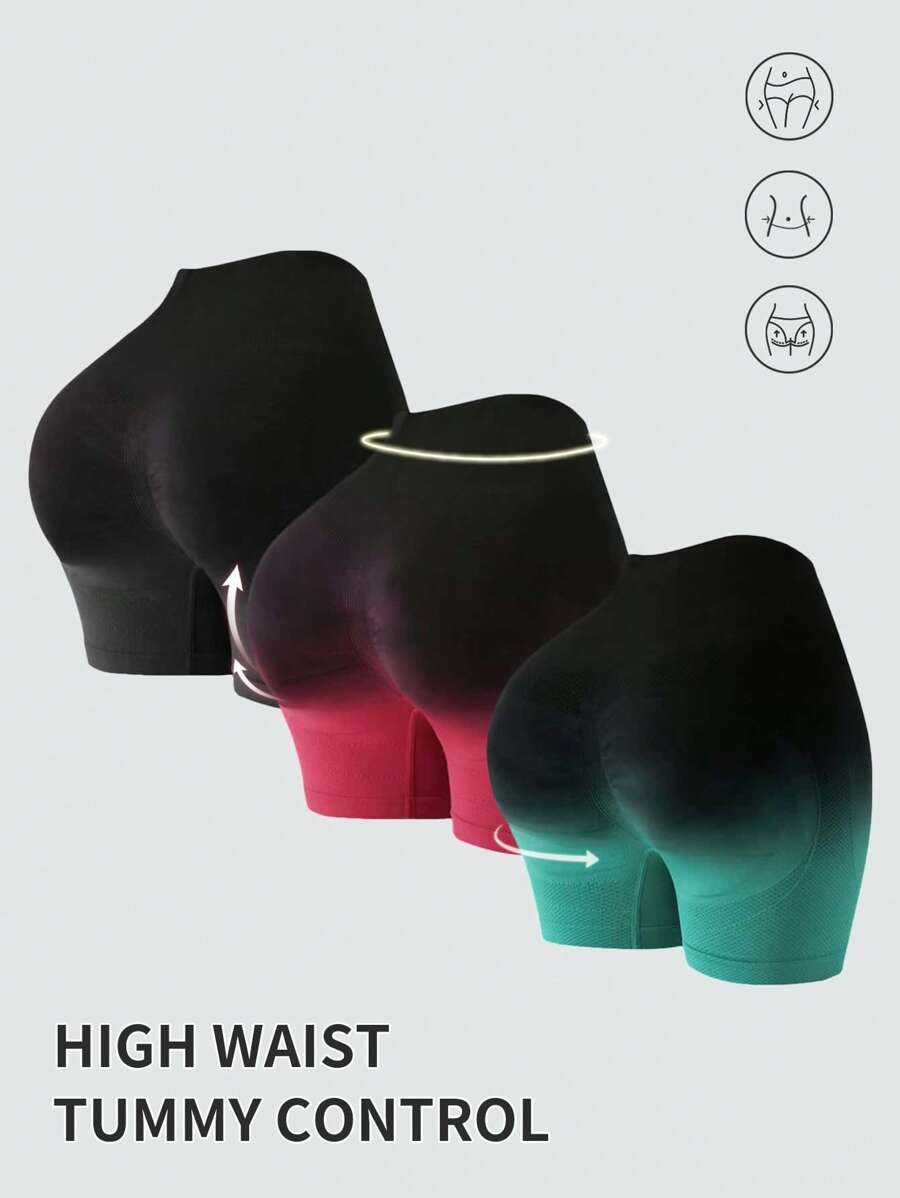 Yoga Trendy 3入組透氣柔軟漸層寬腰帶運動短褲 - 彩色 - 查看 1